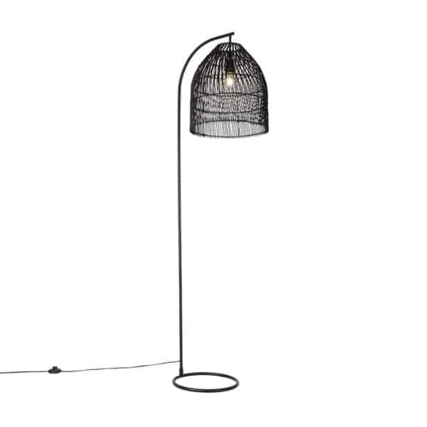 Ländliche Stehlampe schwarz mit Rattan - Sam – Bild 2