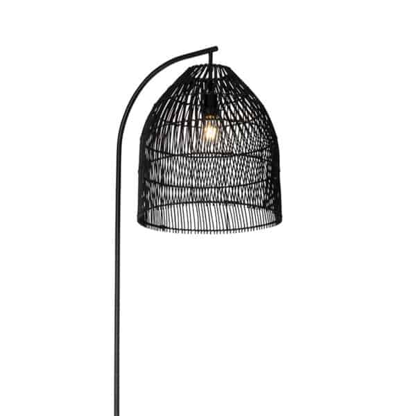 Ländliche Stehlampe schwarz mit Rattan - Sam – Bild 3