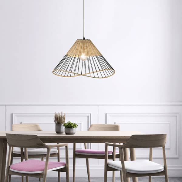 Ländliches Hängelampe schwarz 48 cm mit Rattan - Treccia