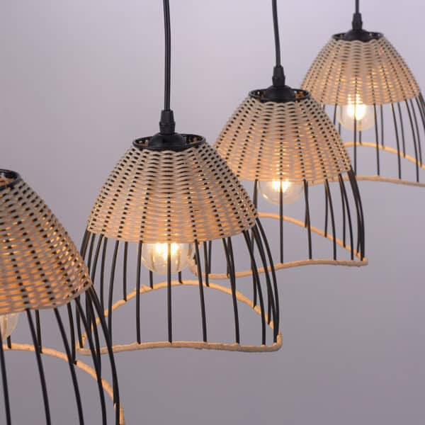 Land Hängelampe schwarz mit Rattan 4Licht Treccia Pua rattan.at