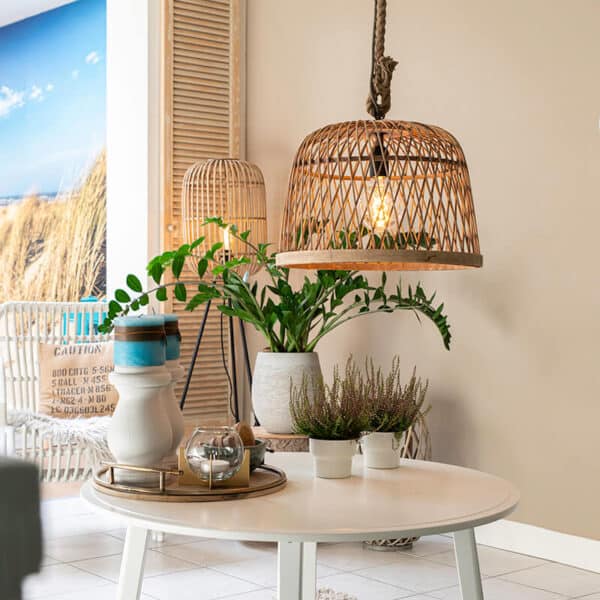 Smarte ländliche Hängelampe Rattan inkl. Wifi G125 Lichtquelle - Calamus