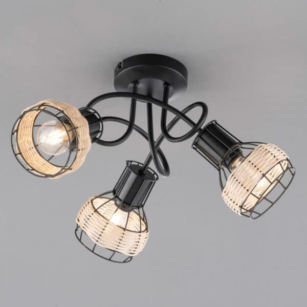 Deckenstrahler Straw mit Rattan
