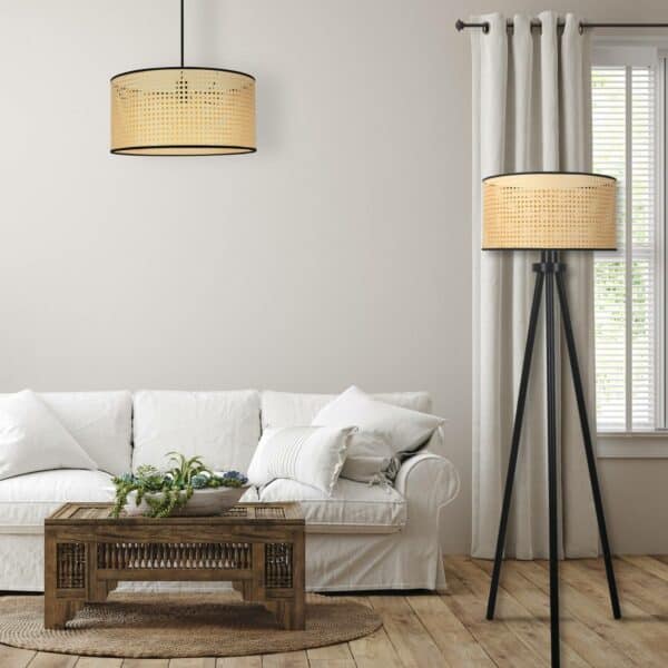 Stehleuchte Roller, Rattan Dreibein, beige/schwarz – Bild 5
