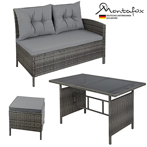Montafox Poly Rattan Ecklounge 7 Personen Eckbank Tisch 2 Hocker