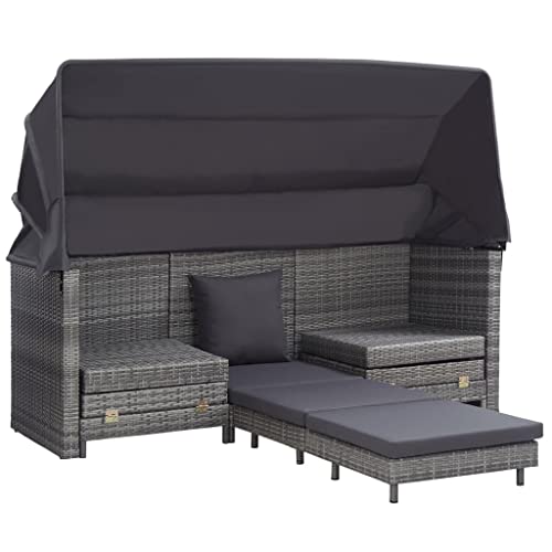 vidaXL Schlafsofa Ausziehbar 3Sitzer mit Dach Sonnenliege Gartenliege