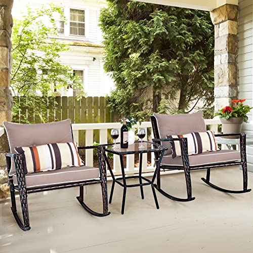 GIANTEX Rattan Schaukelstuhl Set, Balkon Set 2 Personen, Balkonmbel Set ...