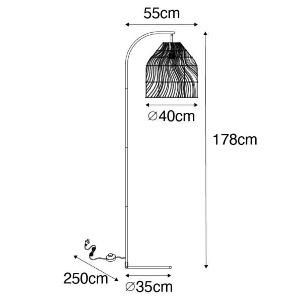 Ländliche Stehlampe schwarz mit Rattan - Sam – Bild 7