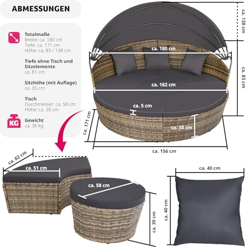 tectake Sonneninsel, Gartenliege, Muschel Sonnenliege, Aluminium