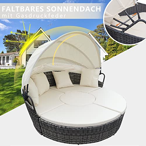 Ribelli Polyrattan Sonneninsel mit Faltbarem Sonnendach, Outdoor