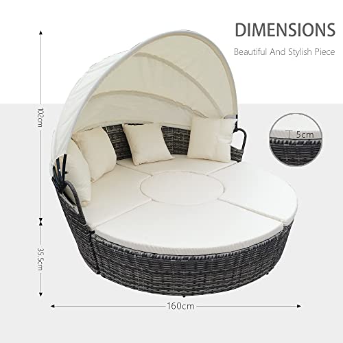 Ribelli Polyrattan Sonneninsel mit Faltbarem Sonnendach, Outdoor