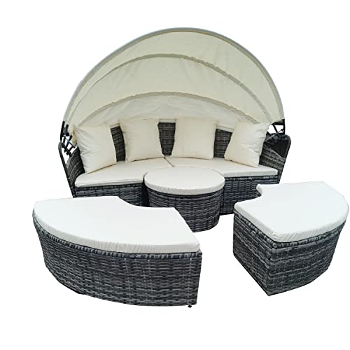 Ribelli Polyrattan Sonneninsel mit Faltbarem Sonnendach, Outdoor