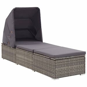 BaraSh Sonnenliege mit Sonnenschutz und Auflage Gartenliege Sonnenliegen Gartenliege Auflage BalkonmöBel Lounge Sessel Outdoorn Rattan Grau