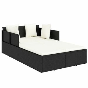 vidaXL Sonnenliege, Gartenliege mit Kissen, Liegestuhl Liege für Pool Garten Terrasse, Relaxliege Strandliege Gartenmöbel, Schwarz Poly Rattan