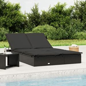 Willood Sonnenliege für 2 Personen mit Auflage Schwarz Poly Rattan Gartenliege Verstellbare Sitzfläche, Liegestuhl Liege mit Auflage, Relaxliege Strandliege Gartenmöbel