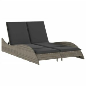 vidaXL Sonnenliege, Gartenliege mit Auflagen, Relaxliege Doppelliege Verstellbare Rückenlehne, Gartenmöbel Strandliege Stahlrahmen, Grau Poly Rattan