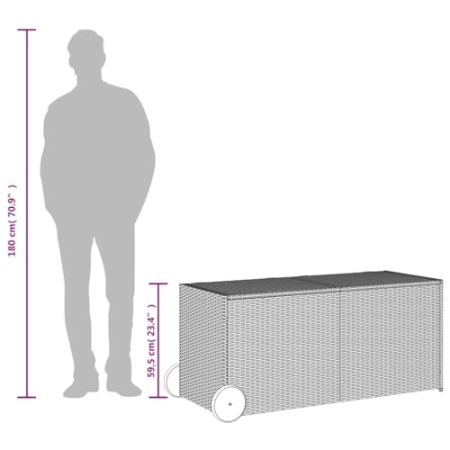 Hommdiy Gartenbox Auflagenbox – 180x90x70 Cm, Grau, Polyrattan, Abschließbar – Wetterfeste Kissenbox Für Terrasse & Garten, Stauraum Für Polster & Zubehör Gartenbox Aufbewahrung
