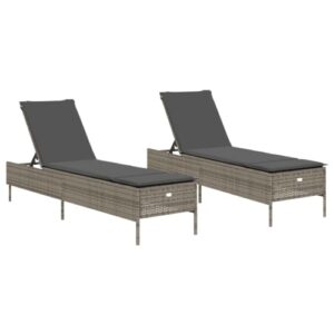 vidaXL Sonnenliegen 2 STK., Sonnenliege mit Auflagen Rückenlehne, Relaxliege für Garten Terrasse, Gartenliege Sonnenbett, Grau Poly Rattan