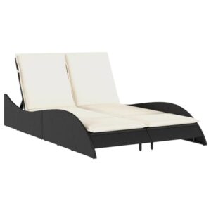 vidaXL Sonnenliege, Gartenliege mit Auflagen, Relaxliege Doppelliege Verstellbare Rückenlehne, Gartenmöbel Strandliege Stahlrahmen, Schwarz Poly Rattan
