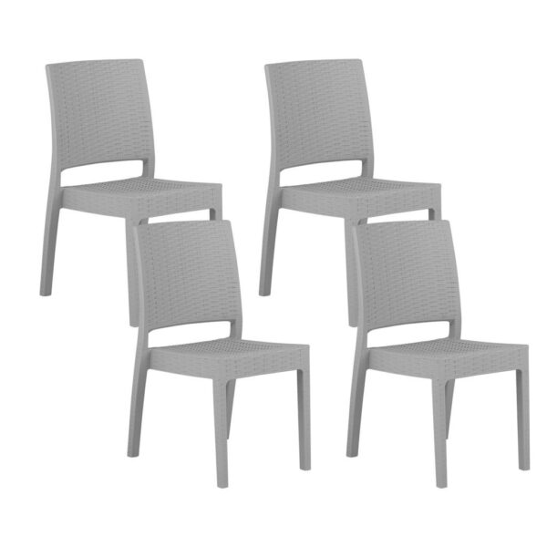 Beliani GARTENSTUHL 4er-Set Rattanoptik hellgrau Fossano Hellgrau