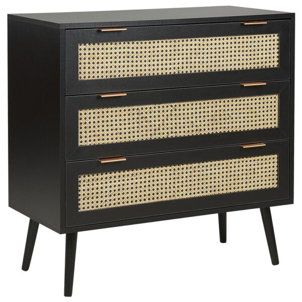 Beliani KOMMODE 3 Schubladen Rattan schwarz/beige Opoco Schwarz, Beige
