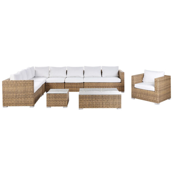 Beliani LOUNGE-SET 8-Sitzer hellbraun linksseitig modular Auflagen cremeweiß XXL Creme
