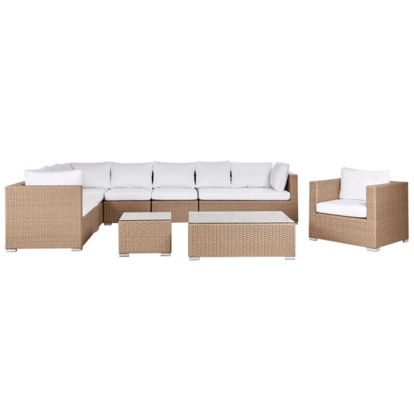 Beliani LOUNGE-SET 8-Sitzer sandbeige linksseitig modular Auflagen cremeweiß XXL Sandfarben