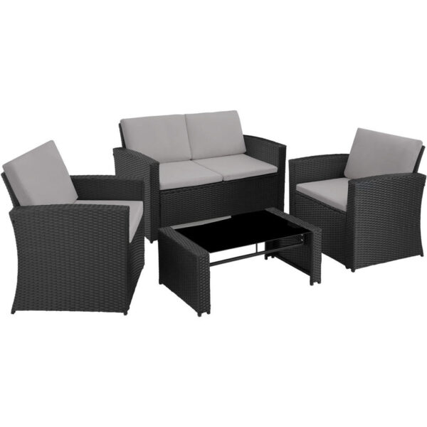 tectake RATTANLOUNGE Jesolo,mit Sicherheitsglasplatte,schwarz/grau Schwarz, Grau
