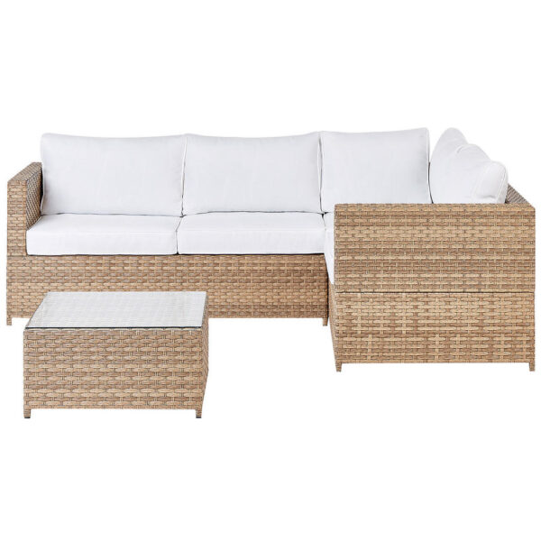 Beliani LOUNGE-SET 4-sitzer rechtsseitig PE Rattan Cremeweiß Avola Weiß, Naturfarben