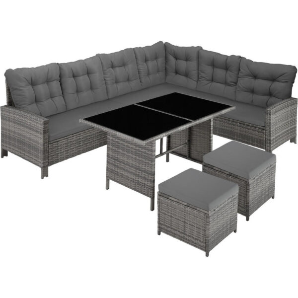 tectake RATTANLOUNGE Barletta,mit Sicherheitsglasplatten,grau/beige Grau, Beige