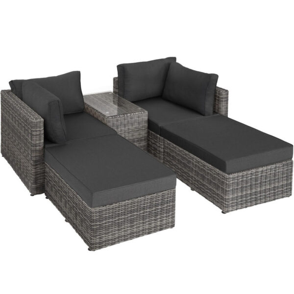 tectake RATTANLOUNGE San Domino,mit Sicherheitsglasplatte,hellgrau/dunkelgrau Hellgrau, Dunkelgrau