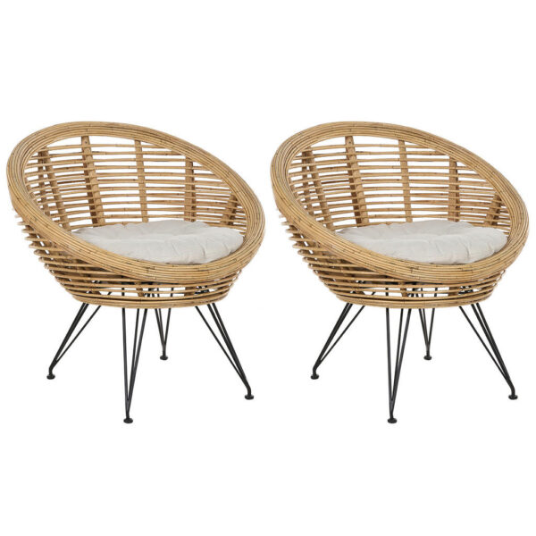Beliani GARTENSTUHL 2er-Set Rattan helles beige Maratea Naturfarben, Beige