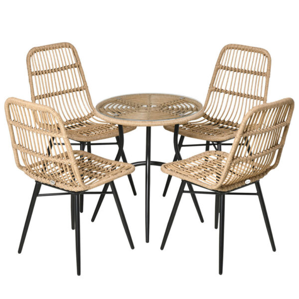 Outsunny GARTENMÖBEL-SET mit 4 Stühlen Outdoor Metall Natur Naturfarben