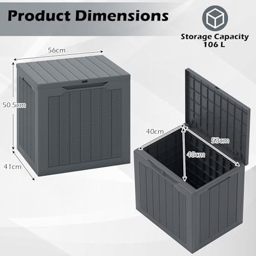 GIANTEX 145 L Auflagenbox – Gartenbox Mit Abschließbarem Deckel, Wetterfest, Kunststoff, Für Kissen, Gartengeräte & Poolzubehör, Schwarz/braun, Rattan-Look