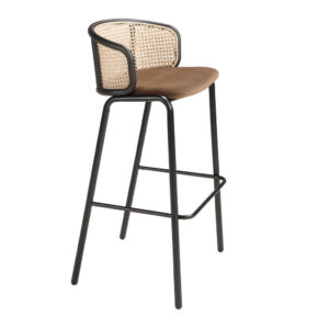 ANGEL CERDA BARHOCKER Hocker aus Rattan und braunem Samt 51/50/95 cm Braun, Schwarz