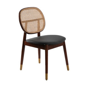 ANGEL CERDA STUHL aus Rattan und schwarzem Kunstleder 49/52/87 cm Schwarz