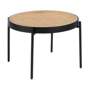 ANGEL CERDA COUCHTISCH Runder Couchtisch aus Rattan, schwarzem Holz und schwarzem Stahl Ø66/40 cm Schwarz
