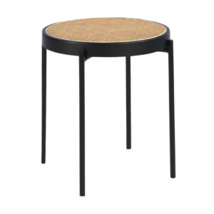 ANGEL CERDA ECKTISCH Runder Ecktisch aus Rattan, schwarzem Holz und schwarzem Stahl Ø52/52 cm Schwarz
